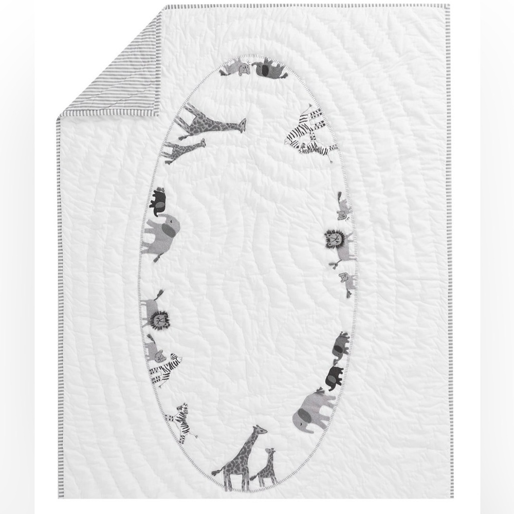 Pottery Barn Kids Lawson White and Gray Safari Baby Quilt